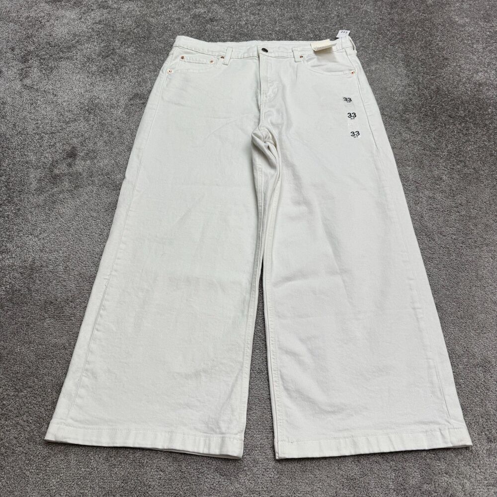 Gap High Rise Stride Ankle Denim Jeans Womens 33 16R optic White Wide Leg NWT
